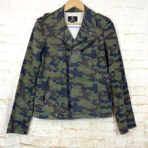 Royal Bones Tripp NYC Moto Jacket Womens L Green Camo Stretch Punk Grunge Y2K